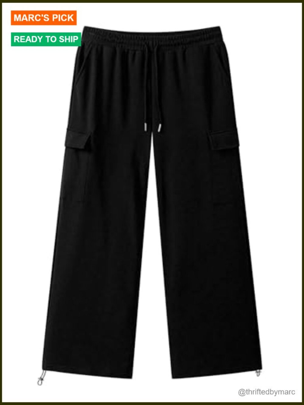 Men's Baggy Wide Leg Cargo Sweatpants Drawstring Ankles Adjustable - Picture 7 of 7